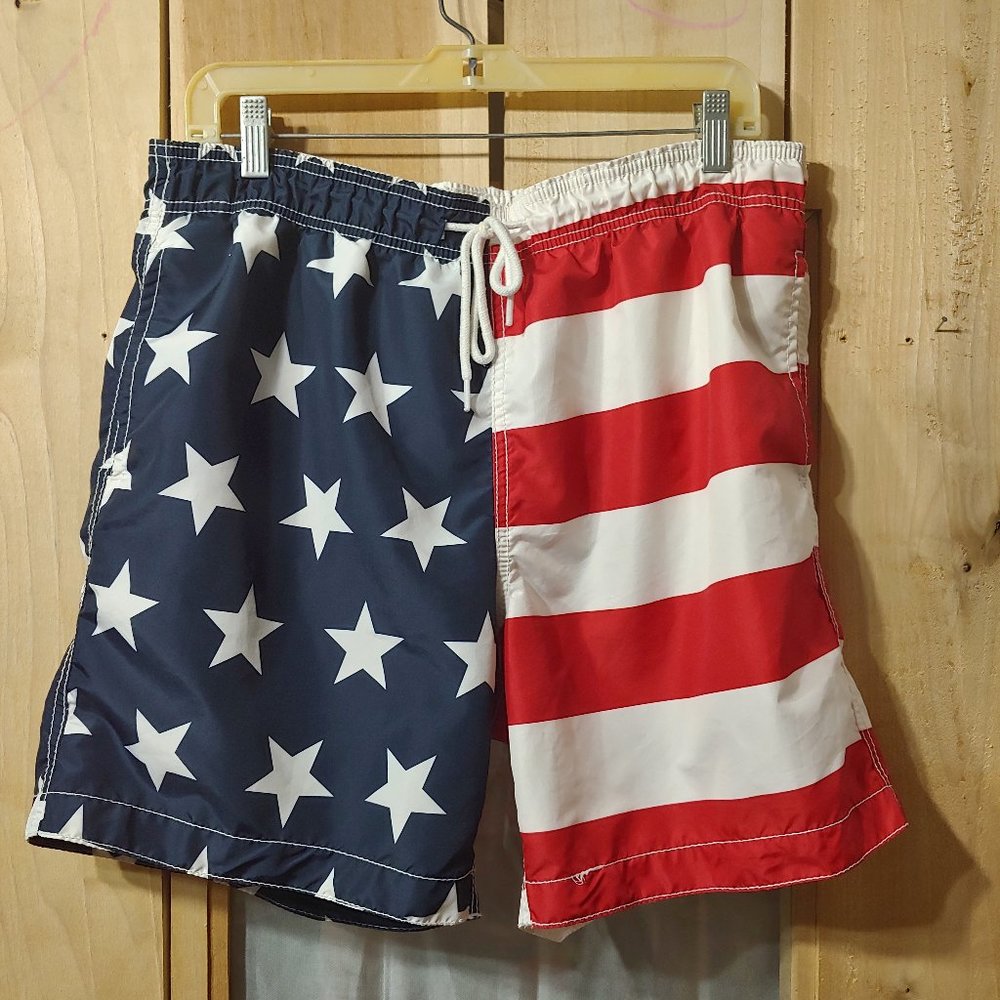 Old Navy mans red/white/blue trunks size L